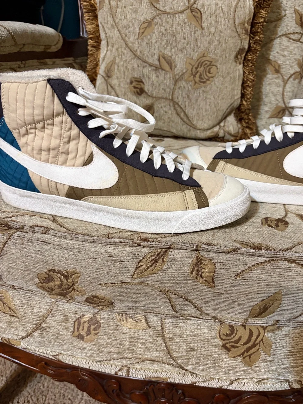Nike Blazer Mid 77 Premium Quilted High-Top Sneakers - Beige/Brown/Teal/White